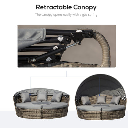 Outsunny 4-Piece Round Convertible Daybed with Adjustable Canopy, Sectional Sofa, 2 Chairs, Table, Dark Gray - 862-021CG