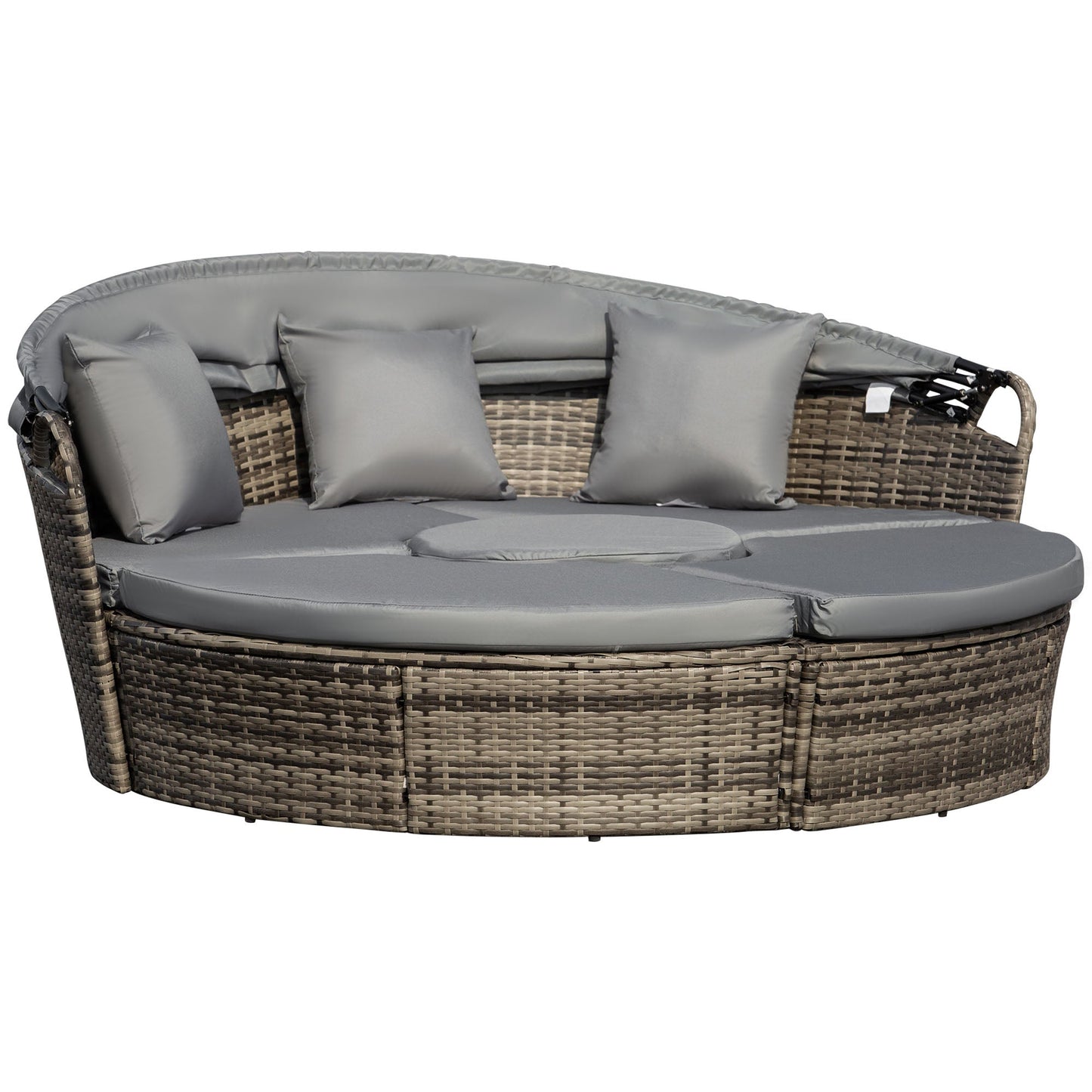 Outsunny 4-Piece Round Convertible Daybed with Adjustable Canopy, Sectional Sofa, 2 Chairs, Table, Dark Gray - 862-021CG