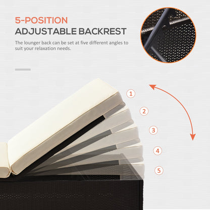 Outsunny Pool Lounge Chairs Set of 2, w/5 Angle Backrest, Table, Water Repellent Cushions, Cream White - 862-009