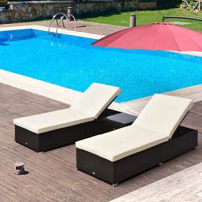 Outsunny Pool Lounge Chairs Set of 2, w/5 Angle Backrest, Table, Water Repellent Cushions, Cream White - 862-009