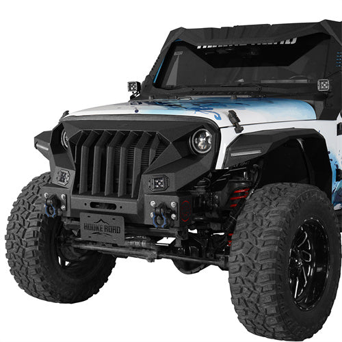 Hooke Road Mad Max Front Bumper w/Steel Grille Guard & Windshield Frame Cover(07-18 Jeep Wrangler JK)
