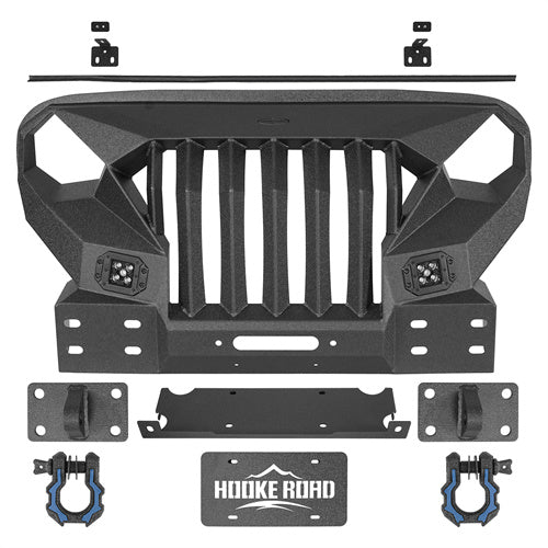 Hooke Road Mad Max Front Bumper w/Steel Grille Guard & Windshield Frame Cover(07-18 Jeep Wrangler JK)