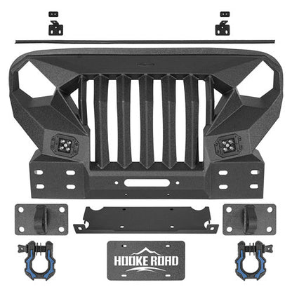 Hooke Road Mad Max Front Bumper w/Steel Grille Guard & Windshield Frame Cover(07-18 Jeep Wrangler JK)