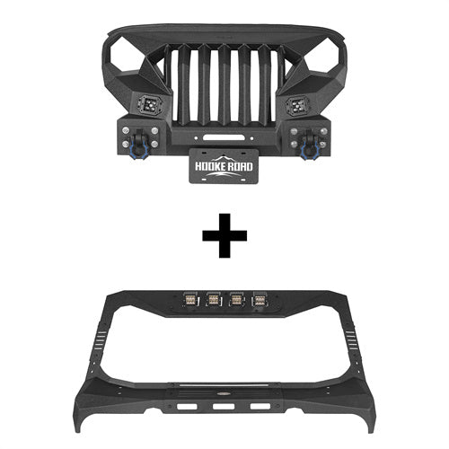 Hooke Road Mad Max Front Bumper w/Steel Grille Guard & Windshield Frame Cover(07-18 Jeep Wrangler JK)