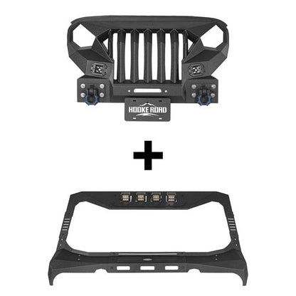 Hooke Road Mad Max Front Bumper w/Steel Grille Guard & Windshield Frame Cover(07-18 Jeep Wrangler JK)