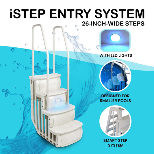 Main Access iStep Above Ground Swimming Pool Deck Entry Steps Ladder & LED Light - 59343