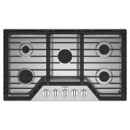 WHIRLPOOL WCGK5036PS 36-inch Gas Cooktop with 5 Burners and EZ-2-Lift™ Hinged Cast-Iron Grates in Stainless Steel - WCGK5036PS