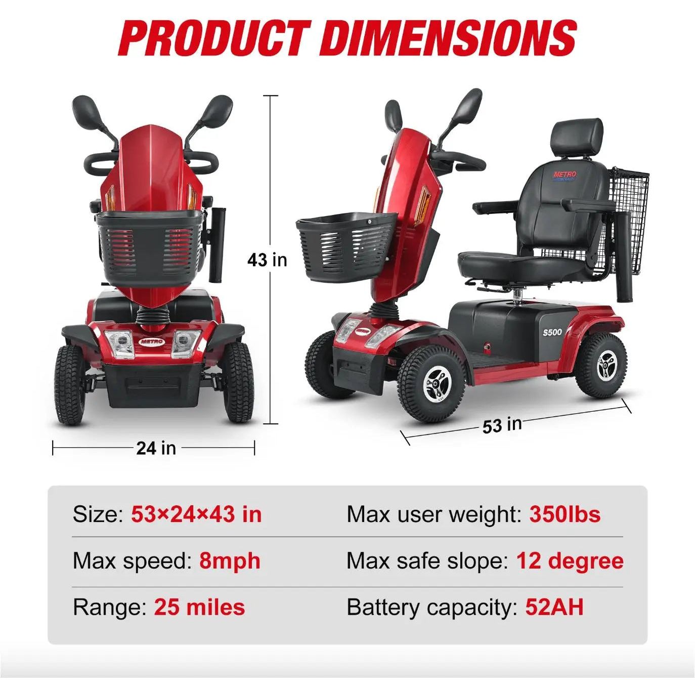 Metro Mobility S500 Heavy Duty 4-Wheel Mobility Scooter