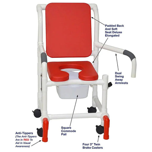 MJM International Deluxe Shower Chair with Soft Elongated Commode Seat and Cushion