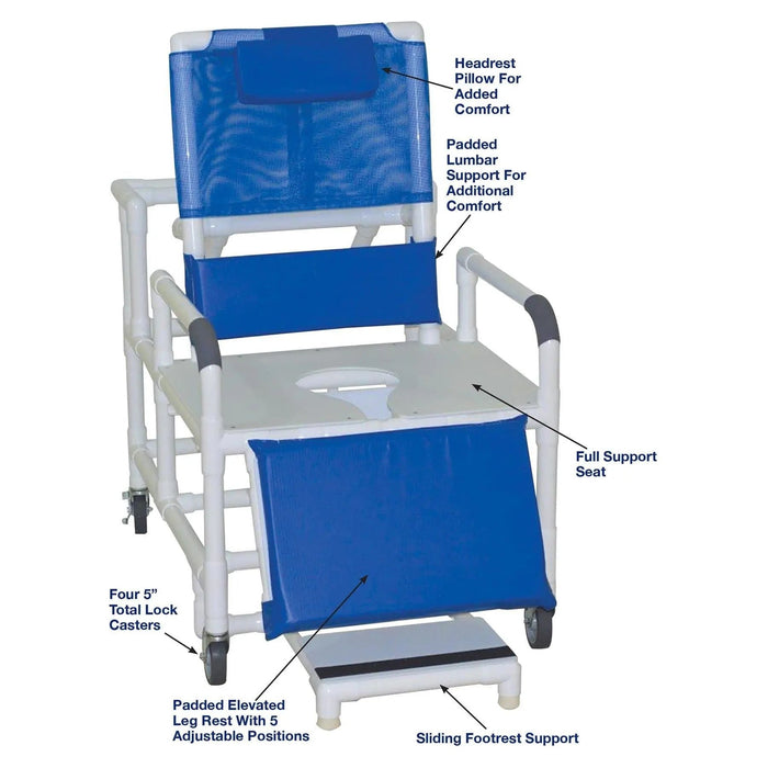 MJM International HD PVC Bariatric Reclining Shower Chair with Elevated Leg Rest and Slide Out Footrests