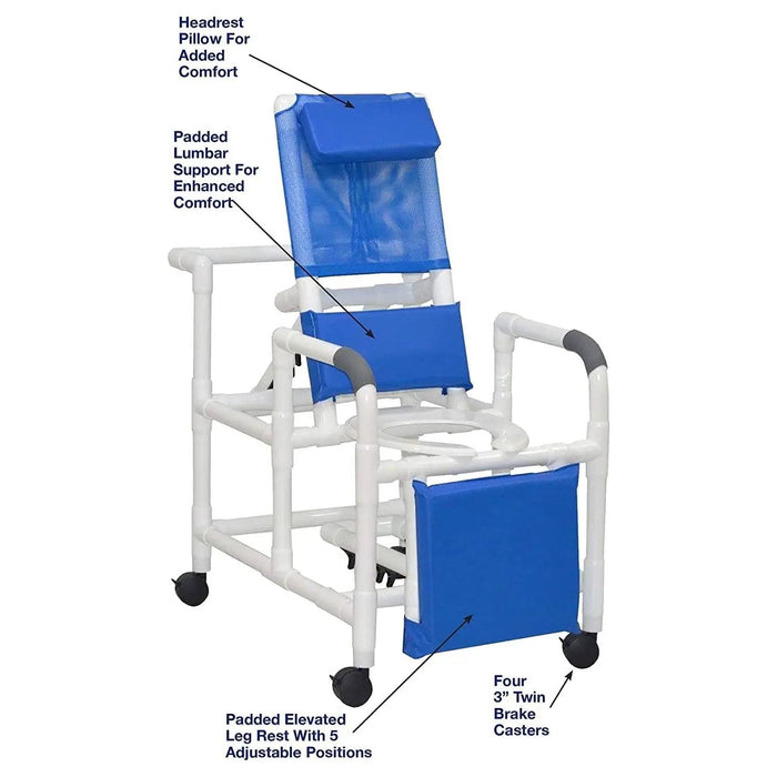 MJM International PVC Echo Reclining Rolling Shower Chair with Commode Opening