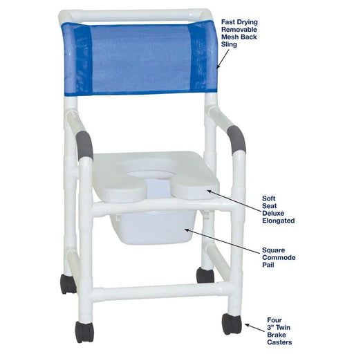 MJM International Standard Shower Chair with Soft Seat and Elongated Commode