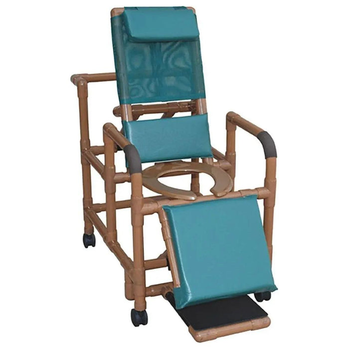 MJM International Wood Tone Reclining Shower Chair with Leg Rest and Footrest