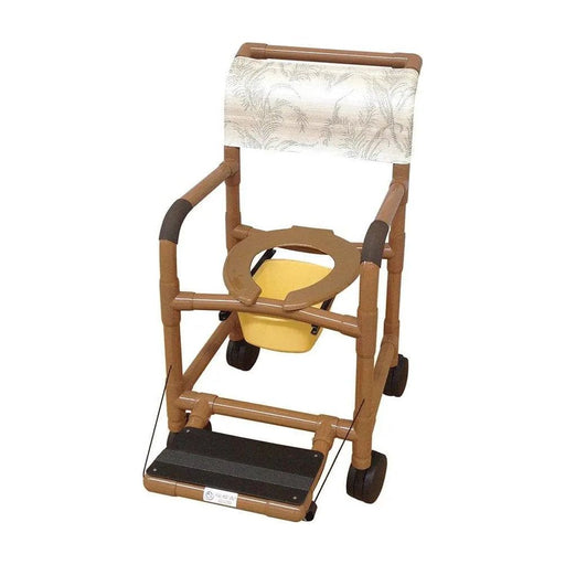 MJM International Wood Tone Standard Shower Chair with 5" Casters, Footrest and Pail