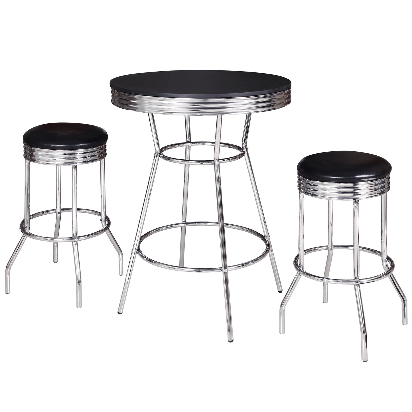 Hathaway Reminton Chrome and Black 3 Piece Pub Table Set - BG2725BL