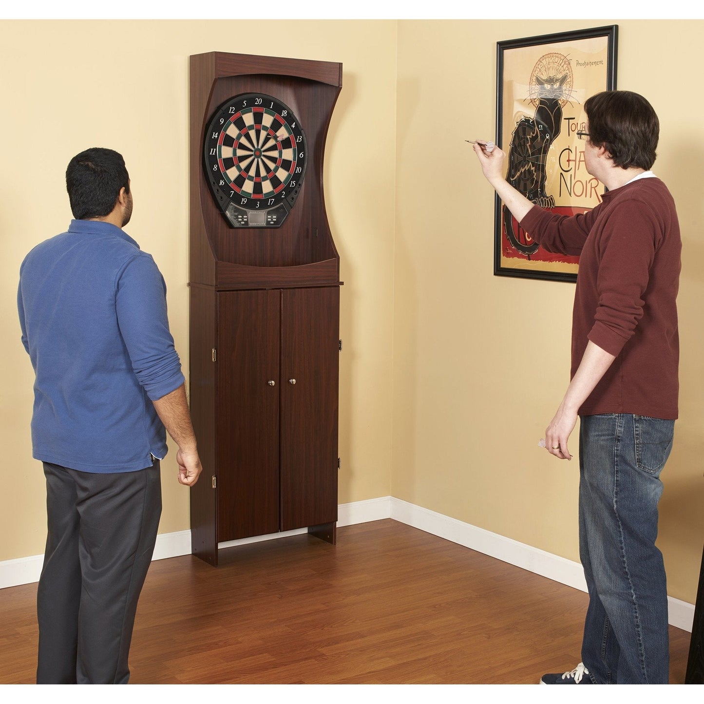 Hathaway Outlaw Free Standing Cherry Dartboard Cabinet Set - BG1040