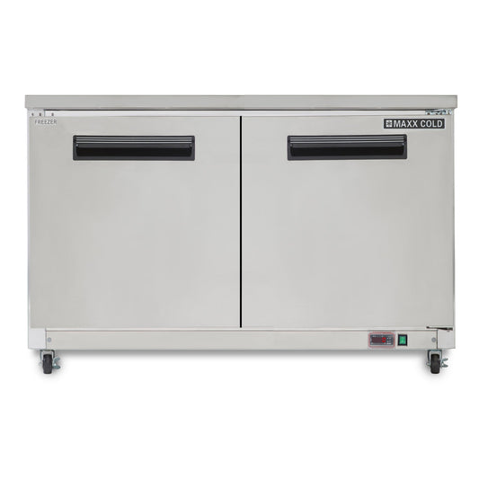 Maxx Cold Double Door Undercounter Freezer, 48.3"W, 12 cu. ft. Storage Capacity, in Stainless Steel - MXCF48UHC