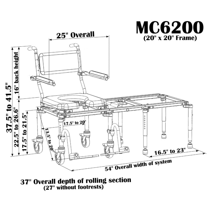 Nuprodx MC6200 Rolling Mobility Chair With Tub Transfer