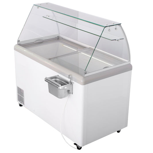 Maxx Cold Curved Glass Ice Cream Dipping Cabinet Freezer, 52"W, 13.8 cu. ft. Storage Capacity, Holds up to (14) Flavor Tubs, in White - MXDC-8
