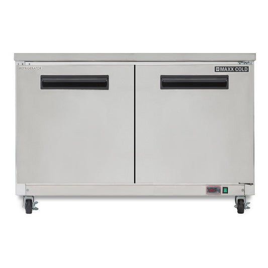 Maxx Cold Double Door Undercounter Refrigerator, 60.3"W, 15.5 cu. ft. Storage Capacity, Energy Star Rated, in Stainless Steel - MXCR60UHC