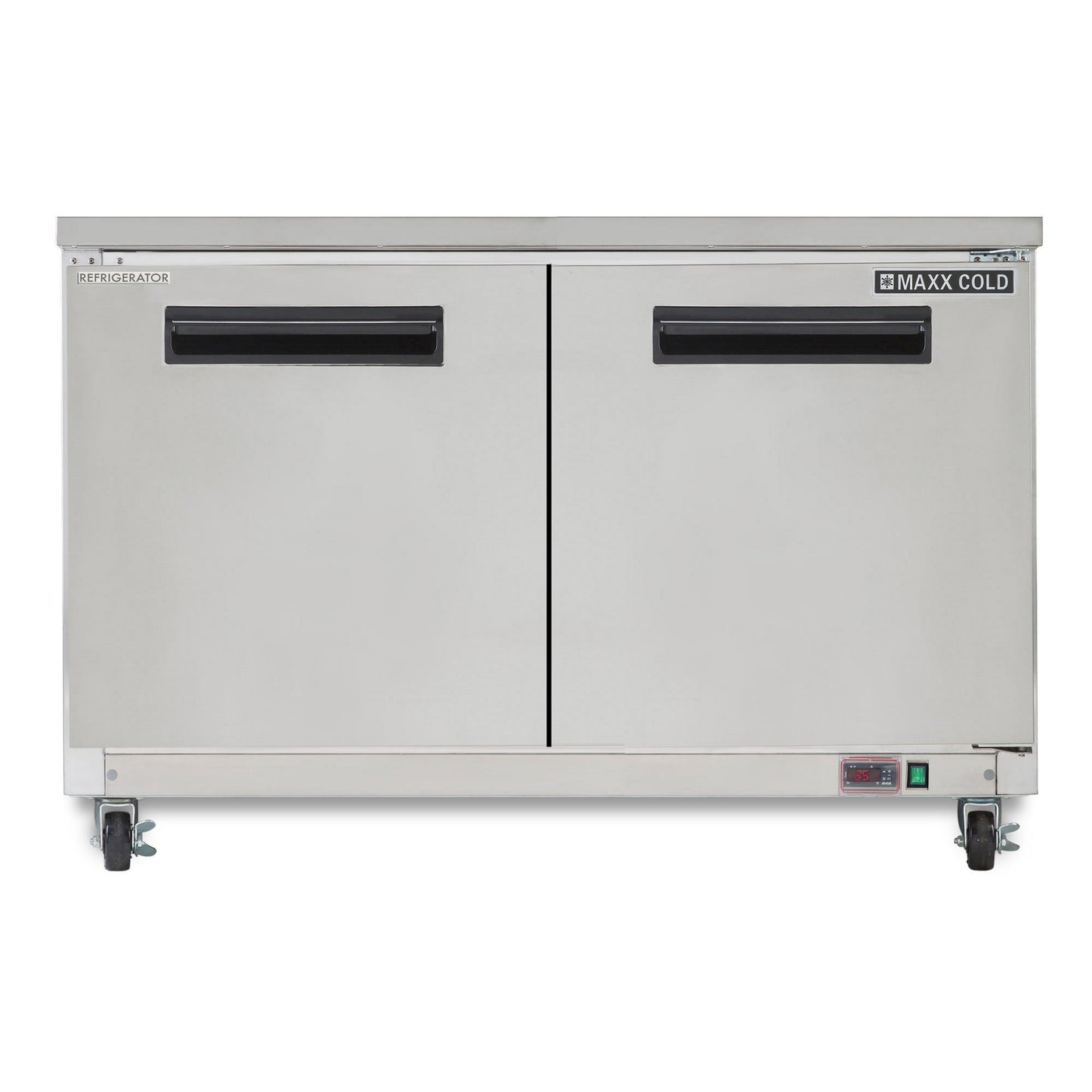 Maxx Cold Double Door Undercounter Refrigerator, 60.3"W, 15.5 cu. ft. Storage Capacity, Energy Star Rated, in Stainless Steel - MXCR60UHC
