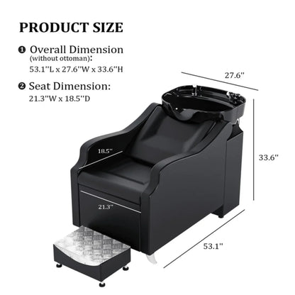 OmySalon BU1301 Salon Shampoo Bowl and Chair Backwash Unit with Extra Large Ceramic Bowl & Freestanding Ottoman - G59000488+G59000489+G59000490