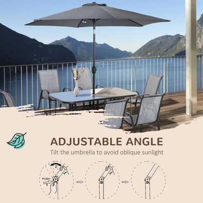 Outsunny 8 Pieces Patio Table and Chairs Set with 9 Ft Patio Umbrella, Gray - 84B-921CG