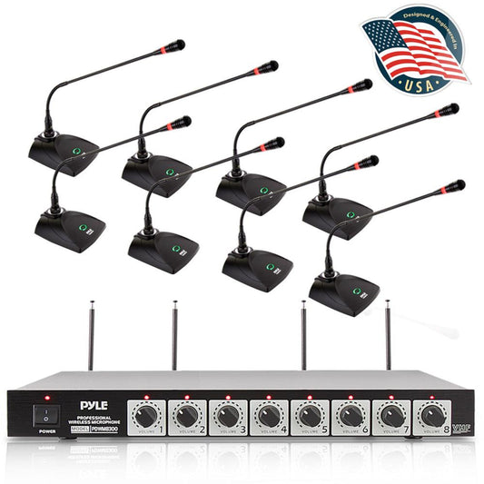 Pyle 2 x PDWM8300 VHF 8 Channel Wireless Desktop Microphones & Receiver (2 Pack) - 215251
