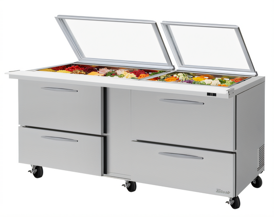 Turbo Air PST-72-30-D4-N-GL PRO Refrigerated Prep Tables - PST-72-30-D4-N-GL