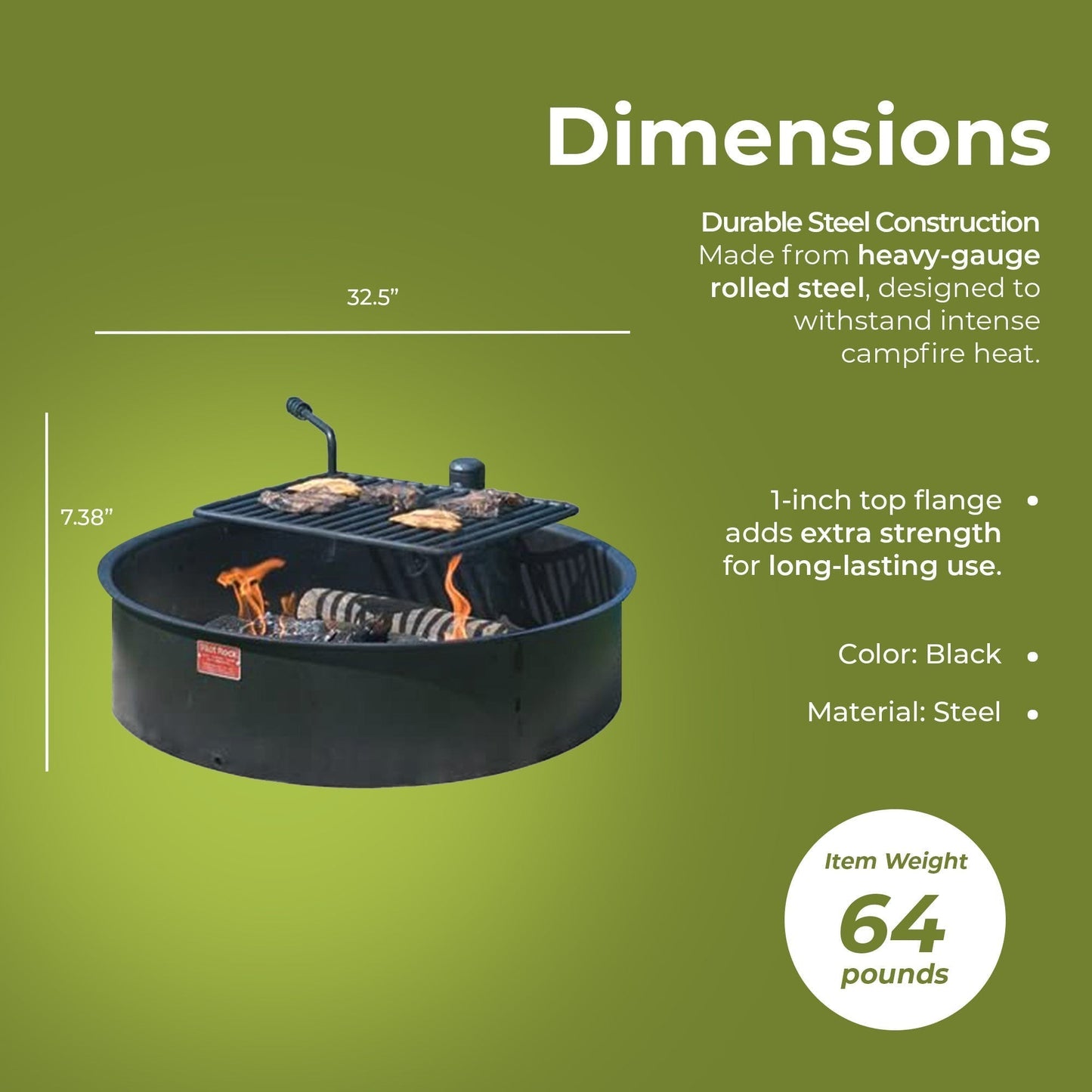 Pilot Rock 2 Pack 30.5 Inch Steel Ground Fire Pit Ring and Metal Cooking Grate - 415874