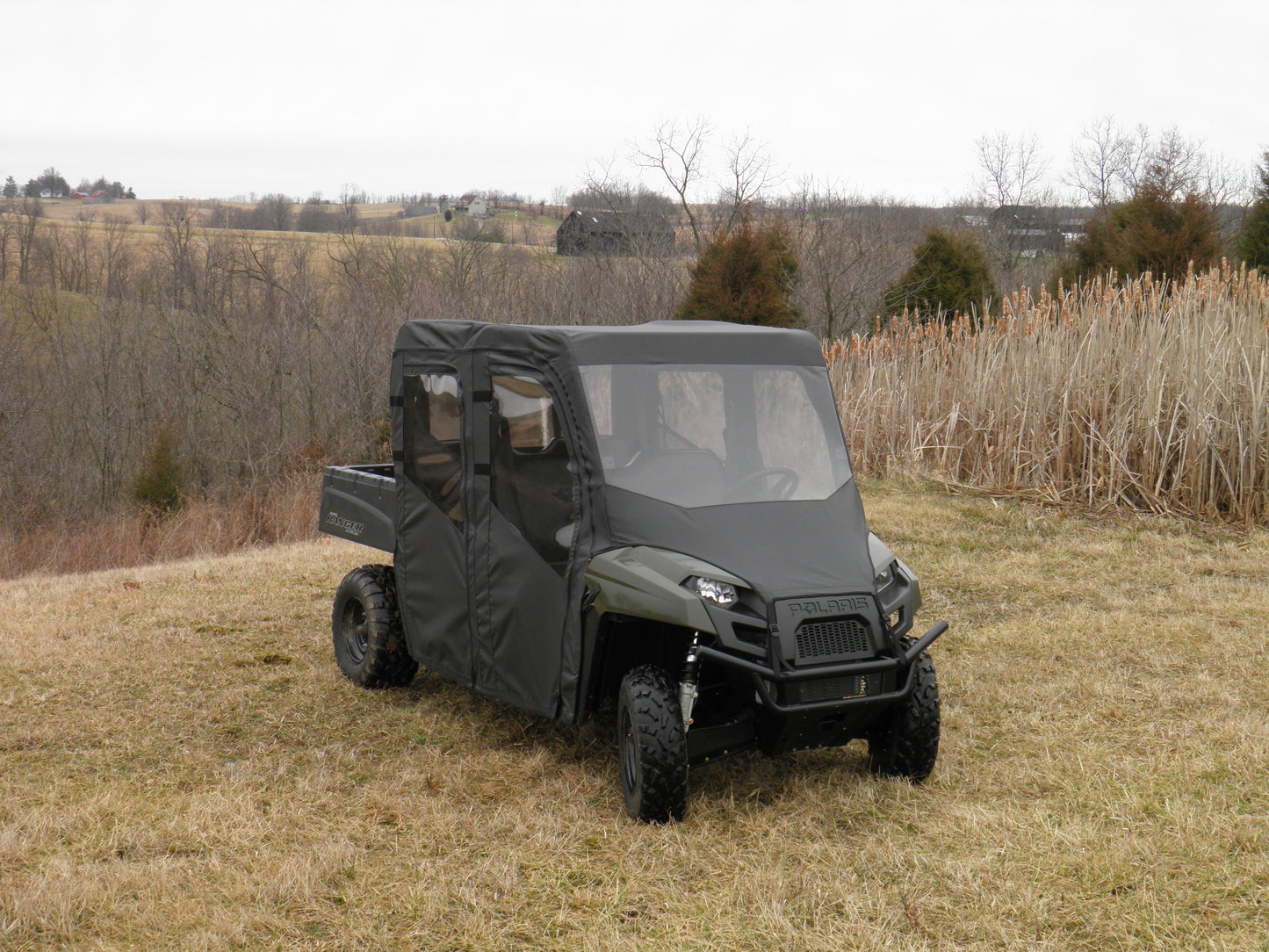 3 Star UTV Polaris Ranger Crew 570 Mid Size - 4 Passenger - Full Cab Enclosure with Vinyl Windshield - POLC57-FCE-BLK