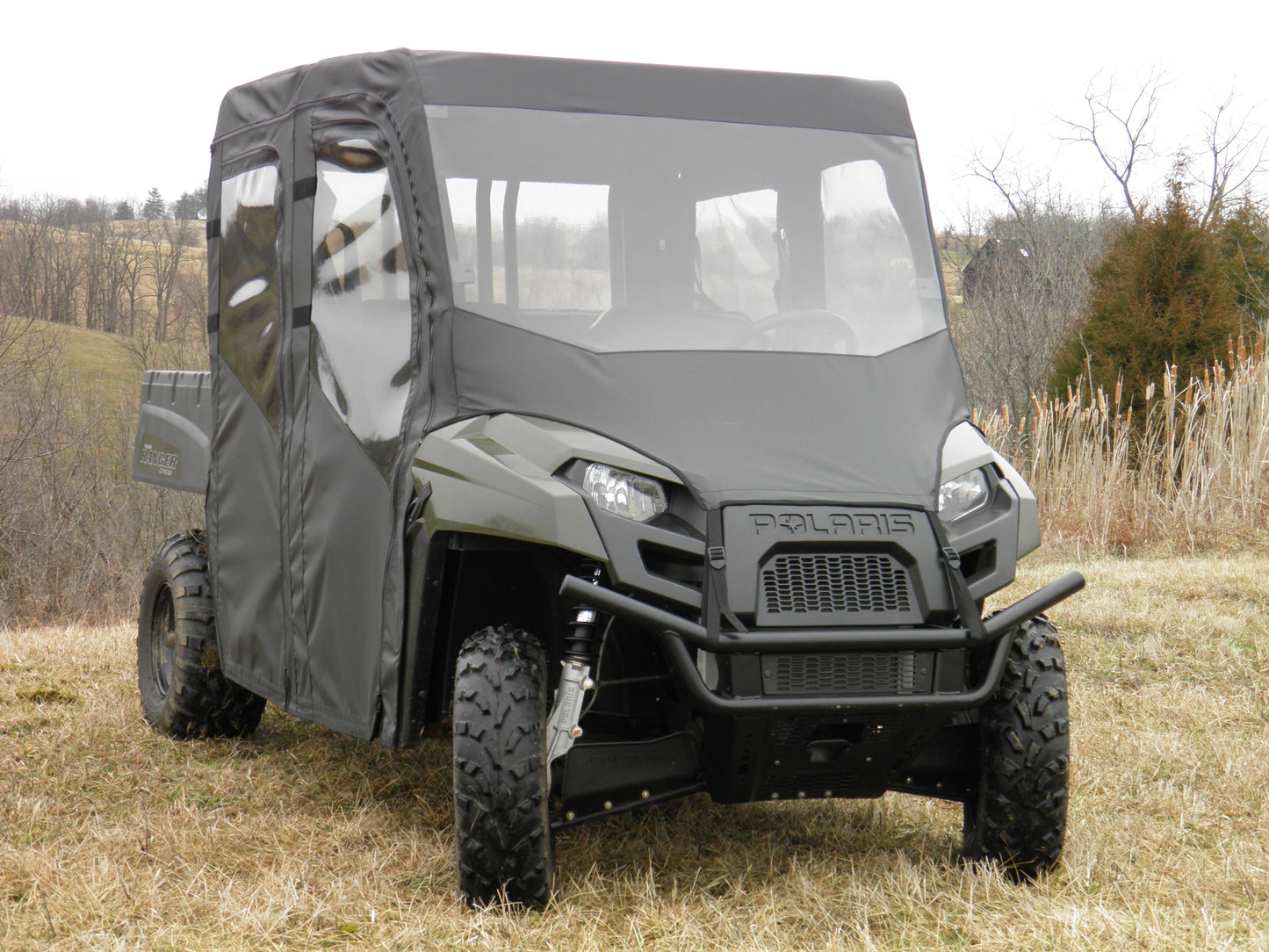 3 Star UTV Polaris Ranger Crew 570 Mid Size - 4 Passenger - Full Cab Enclosure with Vinyl Windshield - POLC57-FCE-BLK