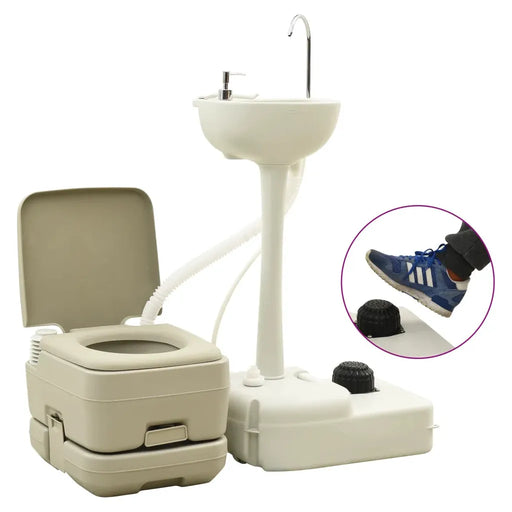 Portable Camping Toilet 2.6 x 2.6 gal and Handwasher Stand 5.3 gal