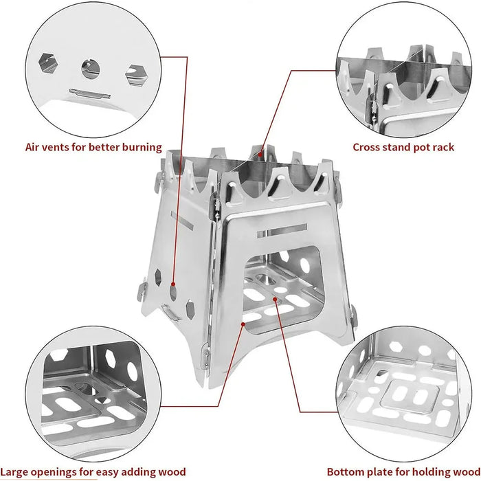 Portable Camping Wood Stove with Stainless Steel Folding Lightweight