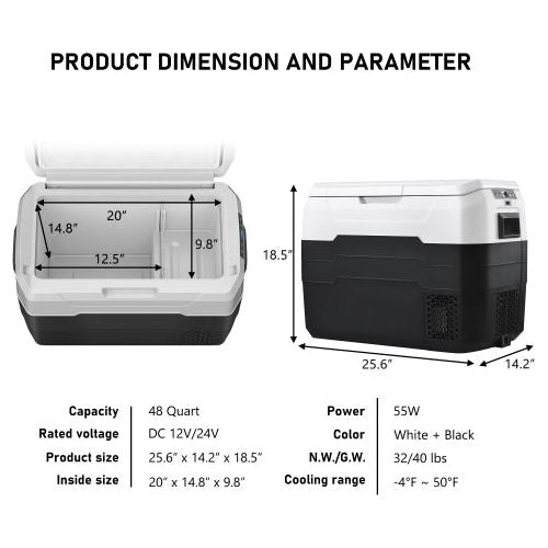 Portable Car Fridge Freezer Cooler with 12/24V DC Travel Refrigerator