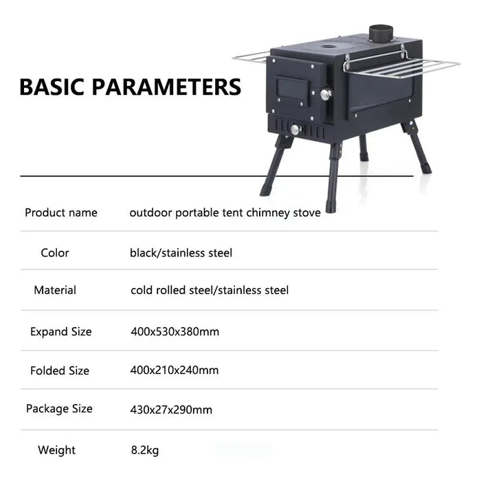 Portable Foldable Wood Burning Stove Heavy Duty Removable Camp Tent