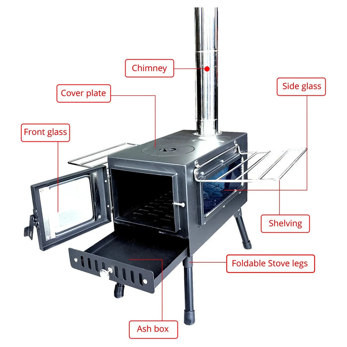 Portable Foldable Wood Burning Stove Heavy Duty Removable Camp Tent