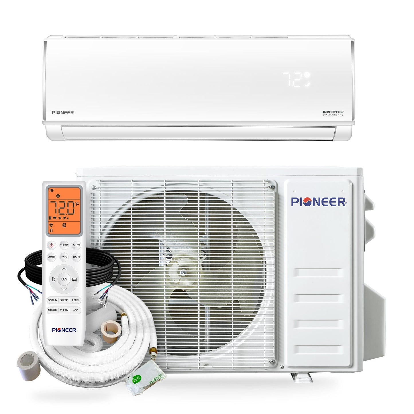 Pioneer Diamante Essenza™ 35,000 BTU 17 SEER2 230V High-Wall Ductless Mini-Split Air Conditioner Inverter Heat Pump with 16 Ft. Kit - WYT036GLUI17RL