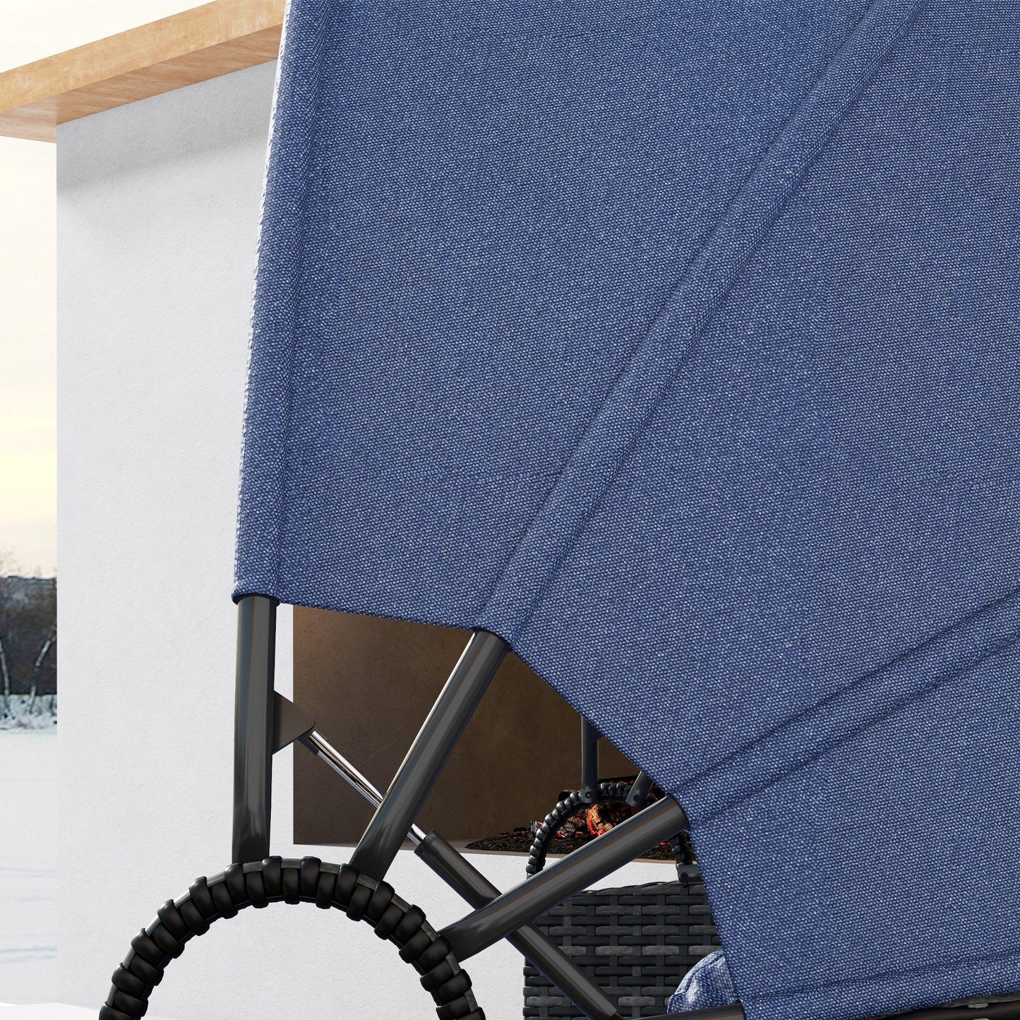 Outsunny 4-Piece Round Convertible Daybed with Adjustable Canopy, Sectional Sofa, 2 Chairs, Table, Dark Blue - 862-021V01DB