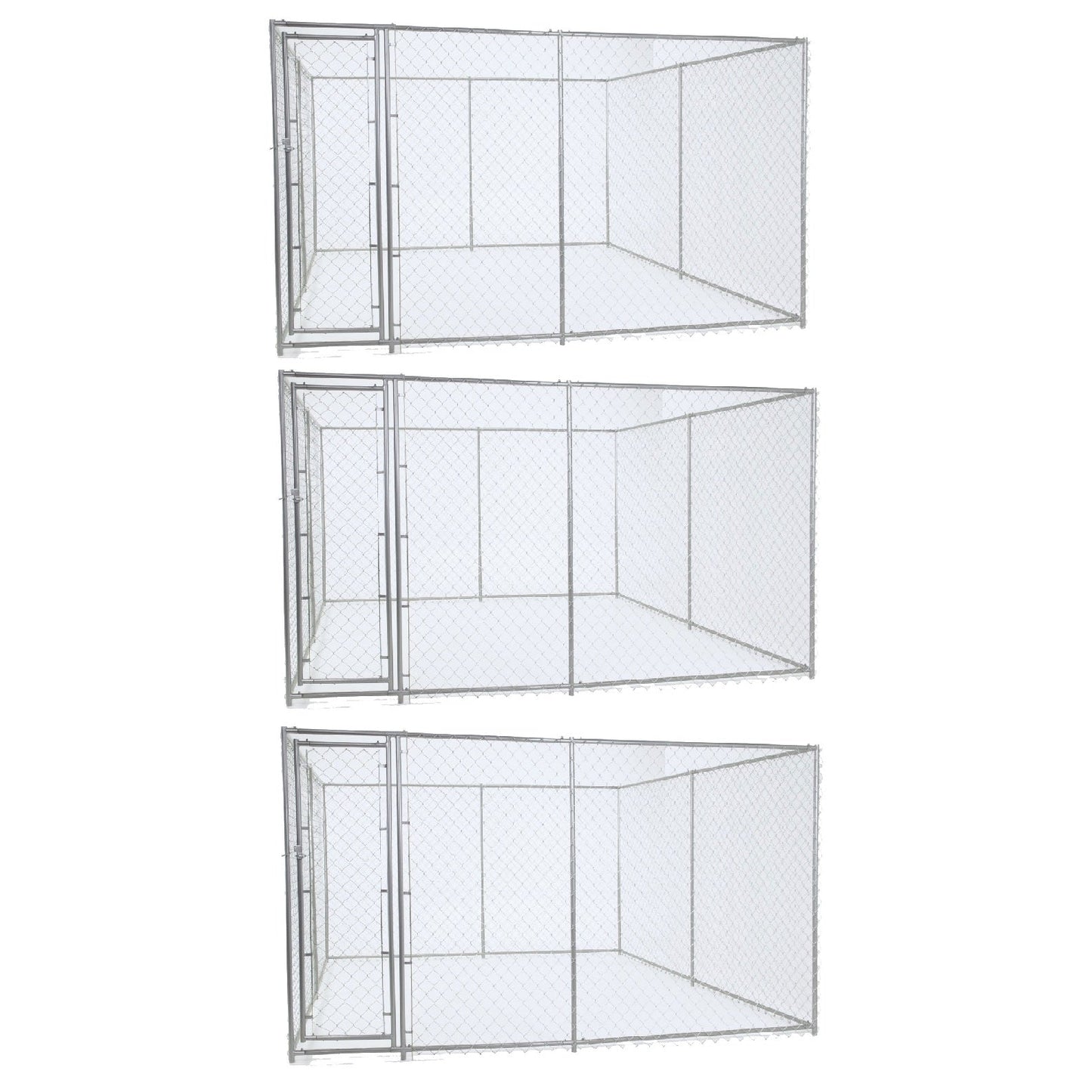 Lucky Dog 10' x 10' Heavy Duty Outdoor Chain Link Dog Kennel w/ Door (3 Pack) - 174144
