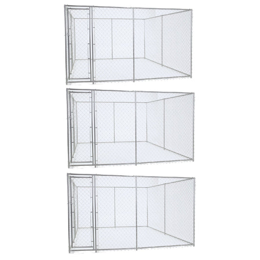 Lucky Dog 10' x 10' Heavy Duty Outdoor Chain Link Dog Kennel w/ Door (3 Pack) - 174144