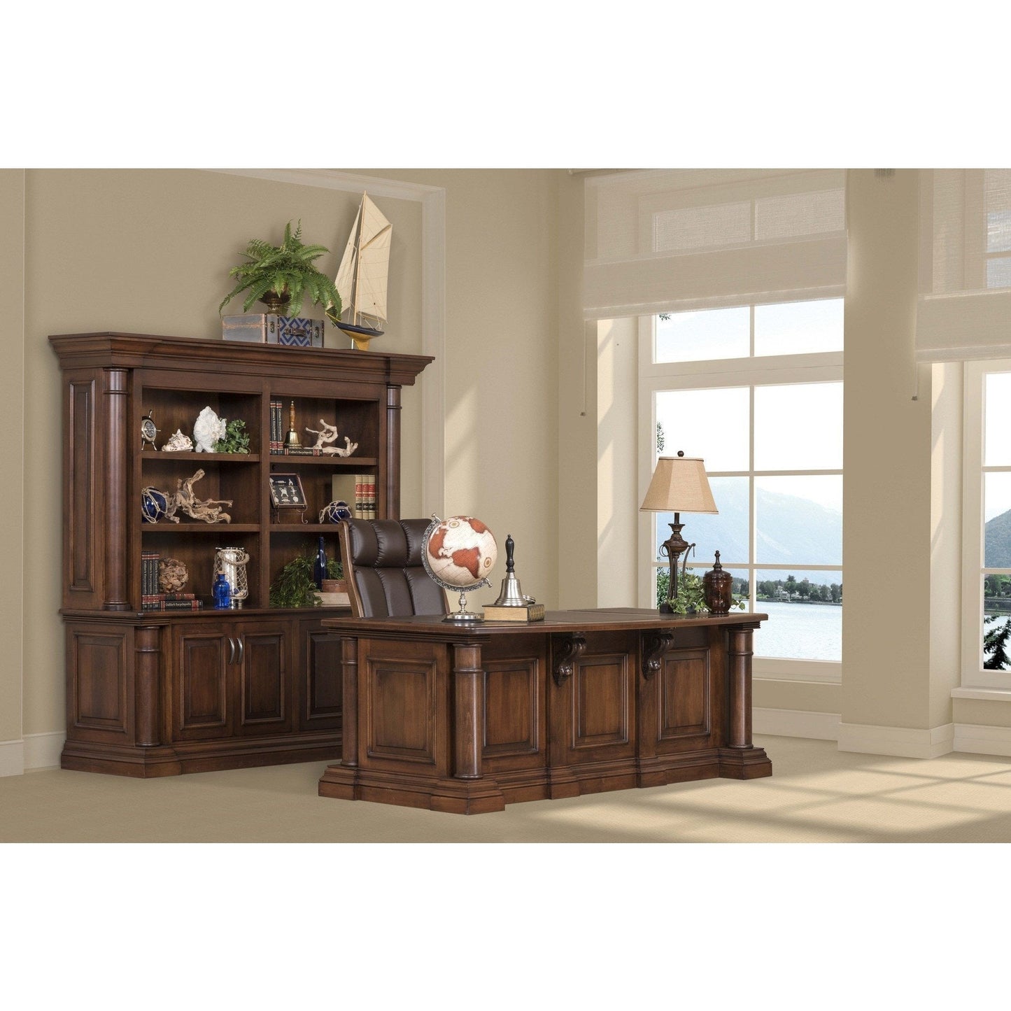 QW Amish Paris Office Double Base & Bookshelf Hutch - 450C-PAR-1510-1515