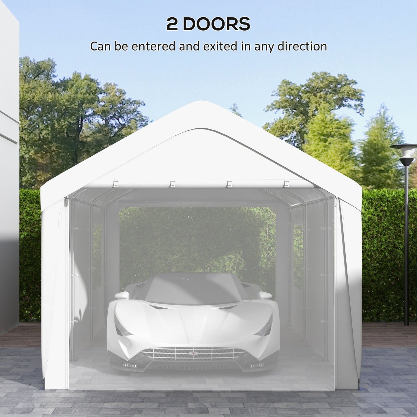 10' x 20' Heavy Duty Portable Garage with 4 Mesh Windows & 2 Doors, White - 84C-523V00WT