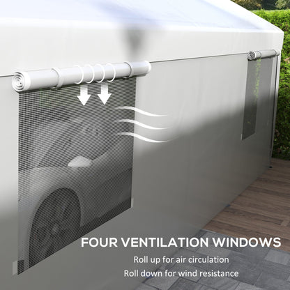 10' x 20' Heavy Duty Portable Garage with 4 Mesh Windows & 2 Doors, White - 84C-523V00WT