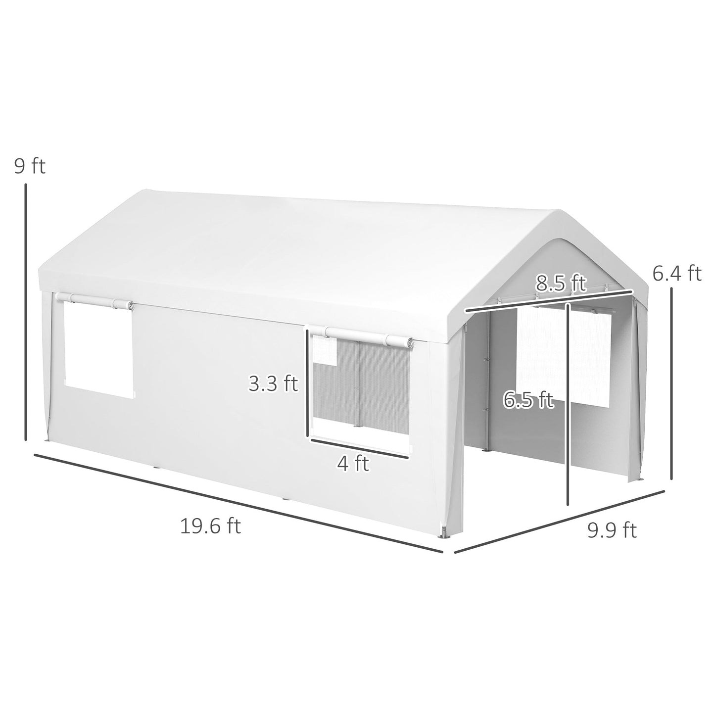 10' x 20' Heavy Duty Portable Garage with 4 Mesh Windows & 2 Doors, White - 84C-523V00WT