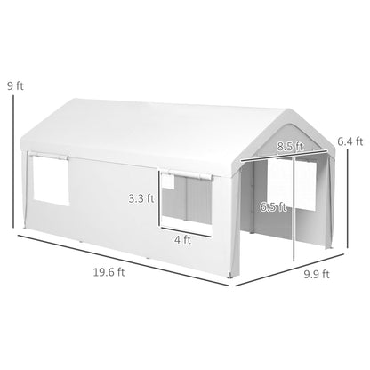 10' x 20' Heavy Duty Portable Garage with 4 Mesh Windows & 2 Doors, White - 84C-523V00WT