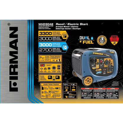 Firman WH03042 3000W/3300W 30 Amp Electric Start Parallel Ready Dual Fuel Inverter Generator New WH03042