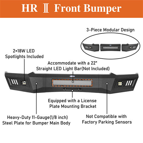 2019-2024 Ram 1500 Aftermarket Front Full-Width Bumper w/LED Lights (Excluding EcoDiesel & Rebel & TRX & Classic Models) - Hooke Road