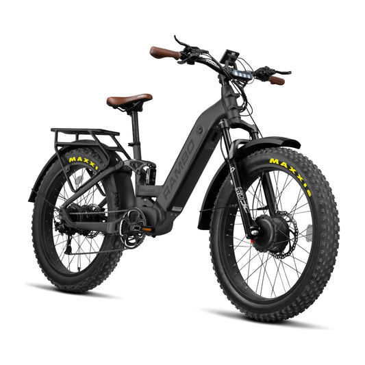 Rambo Hellcat FS All-Wheel Drive Fat Tire Electric Bike - 48V 20Ah dual 1000W hub motors, built-in cargo rack