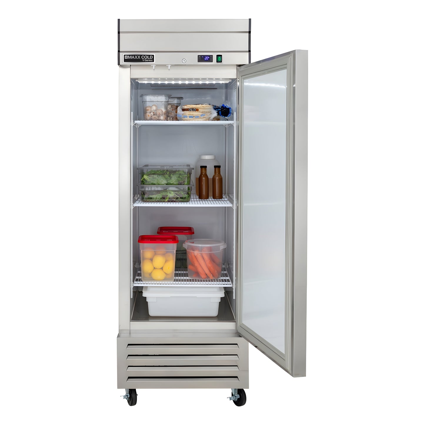 Maxx Cold V-Series 1 Door Reach-In Refrigerator, Bottom Mount, in Stainless Steel - MVR-23FDHC